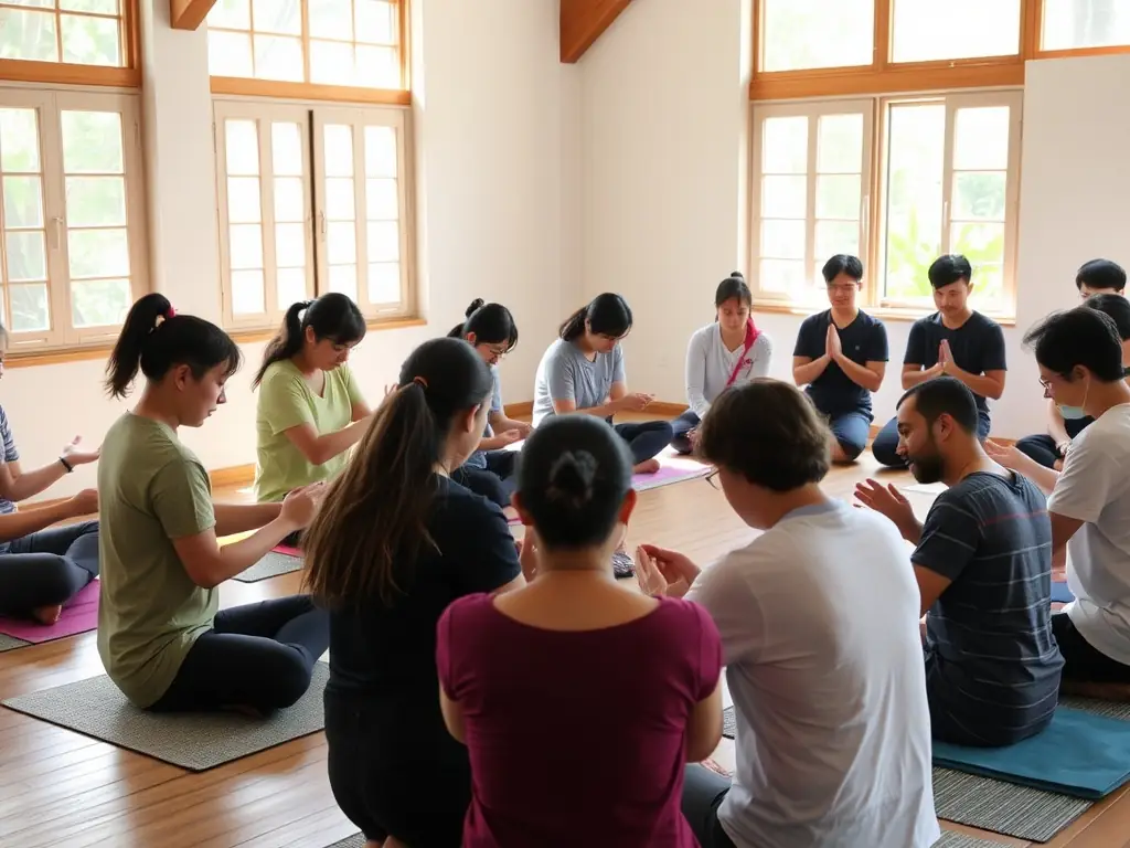 Participants engaged in a workshop learning Dien Chan techniques.